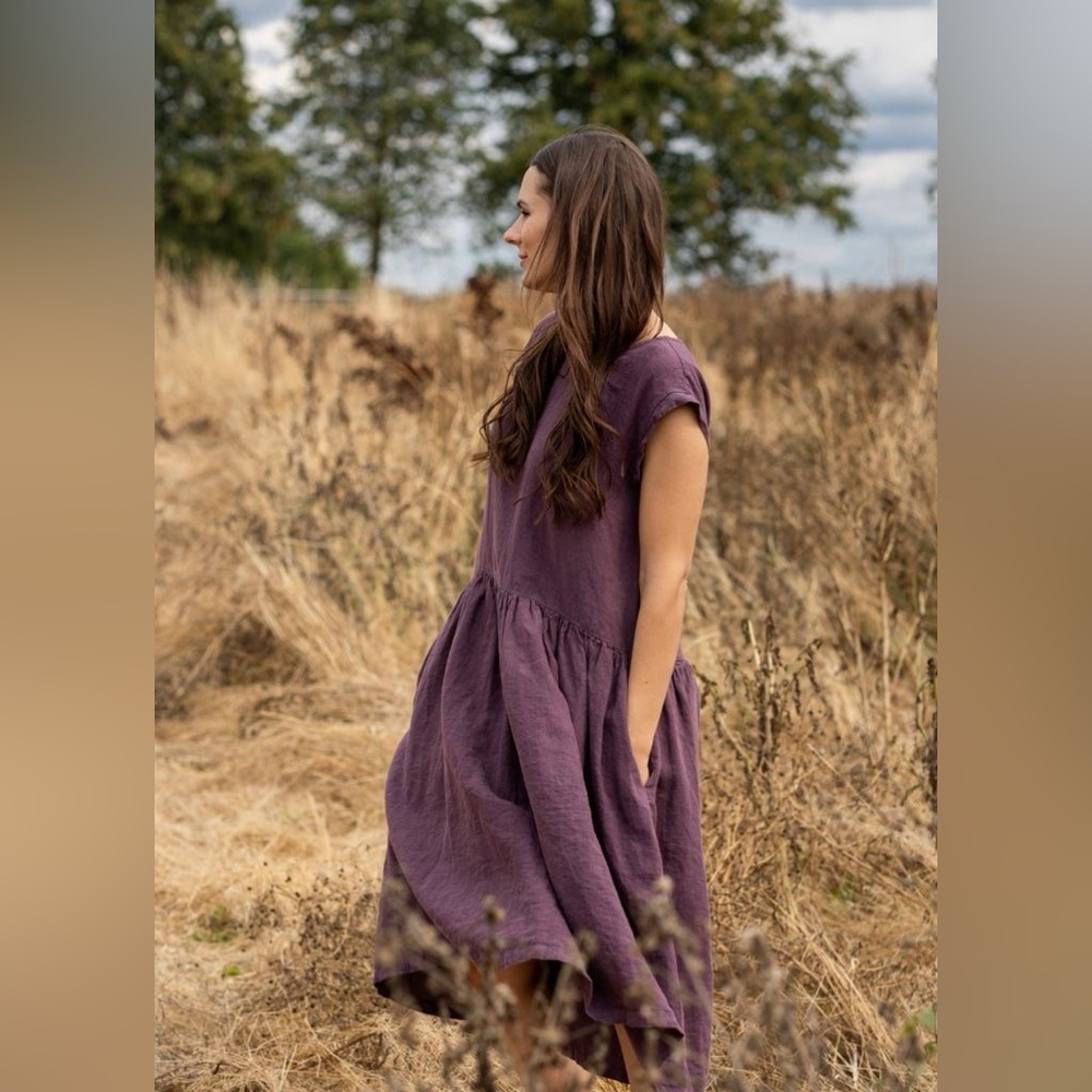 Sustainable 100% Linen Dress Vintage Harvé Bernard  — Lilac with Pockets